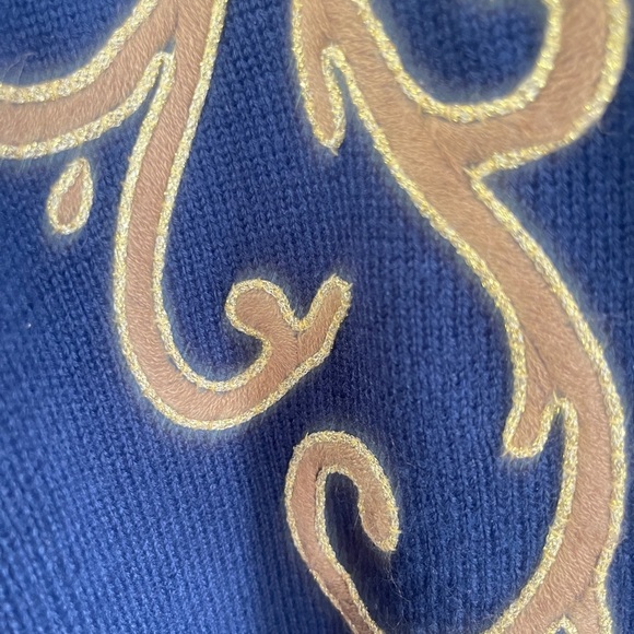 VTG  Portraits By Northern Isles Large  Embroidered Holiday Wool Blend Navy - Picture 4 of 7